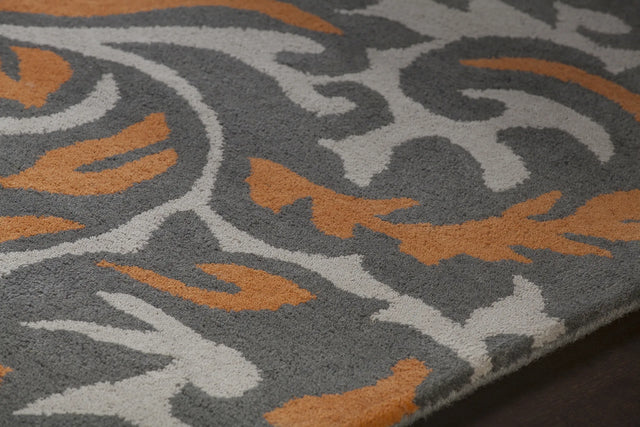Chandra Stella STE-52253 Grey and White and Orange rug, side detail view