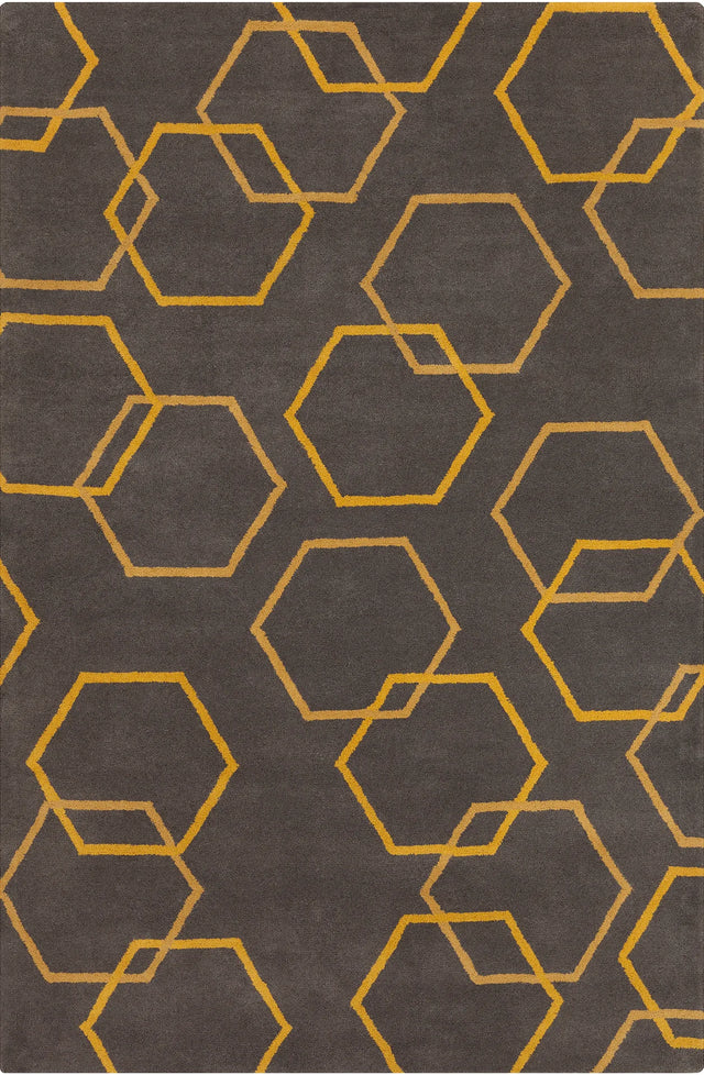 Chandra Stella STE-52258 Charcoal and Yellow rug, flat view