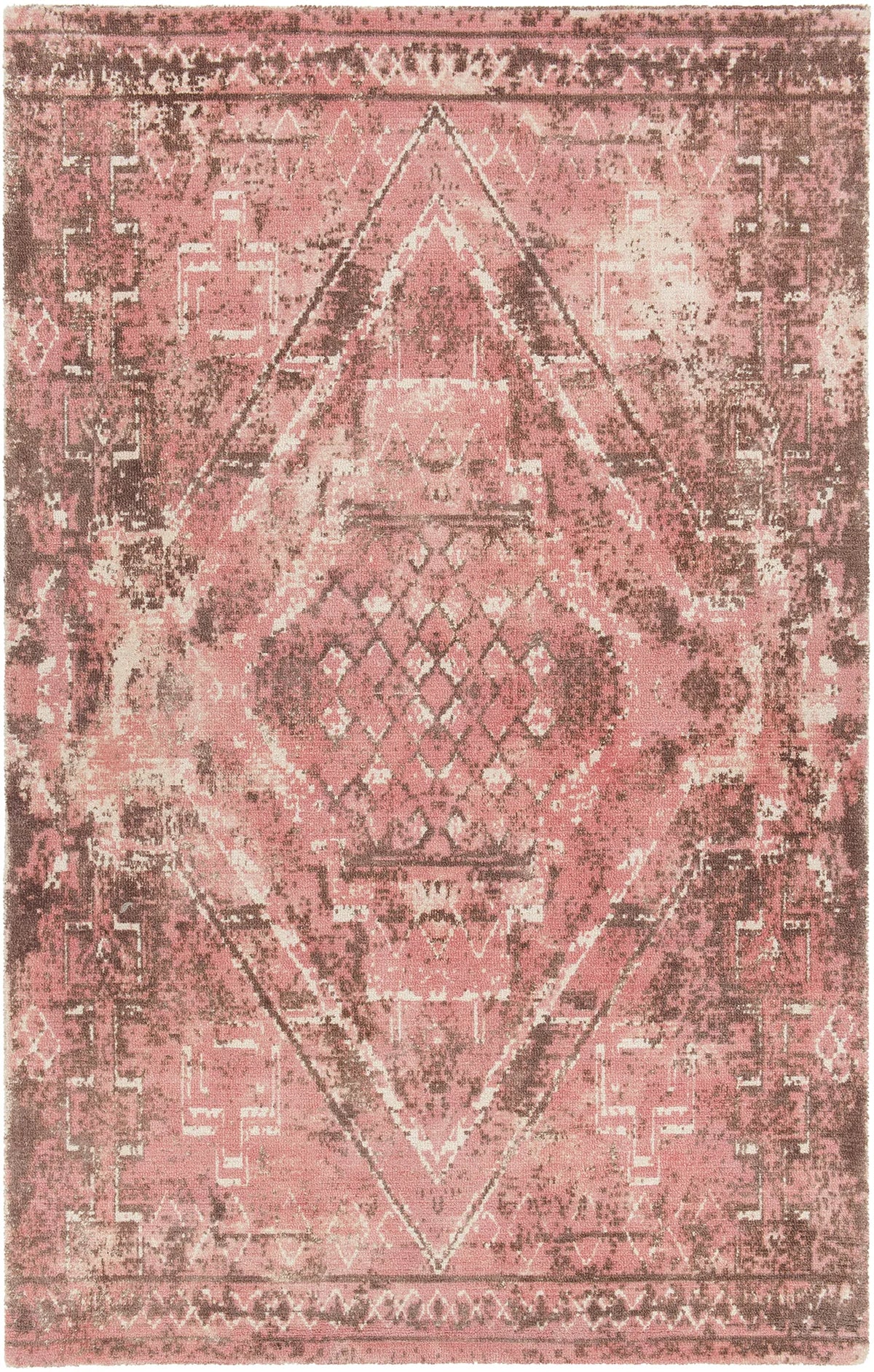 Chandra Tayla TAY-42401 Pink and brown and white rug, flat view