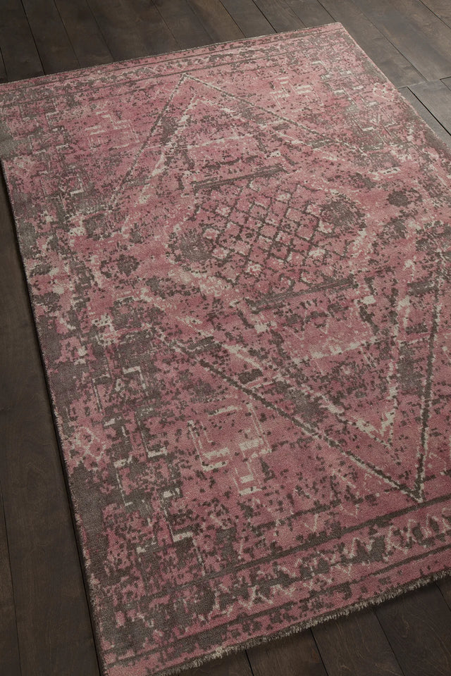 Chandra Tayla TAY-42401 Pink and brown and white rug, angled side view
