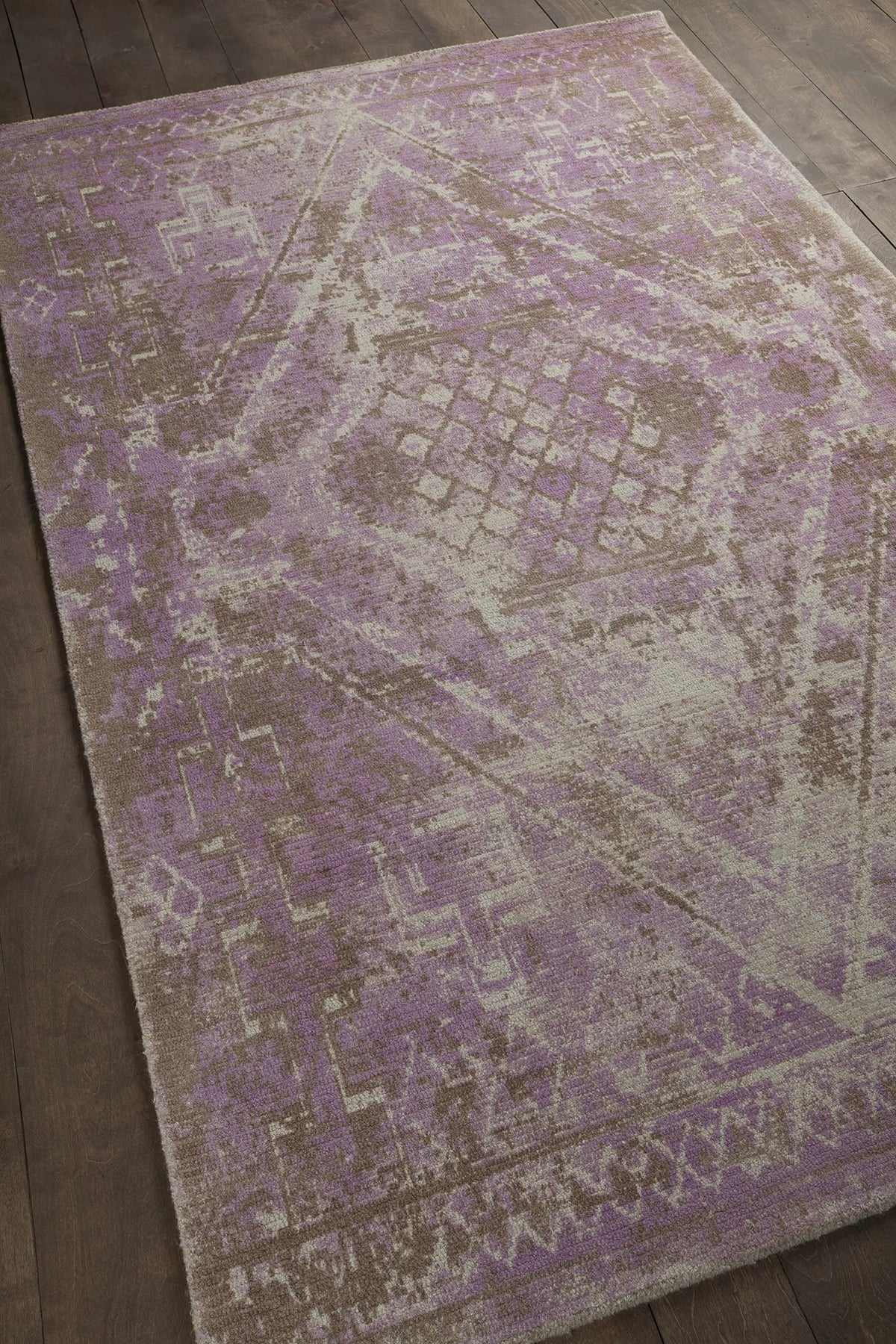 Chandra Tayla TAY-42406 Pink and brown and beige rug, angled side view