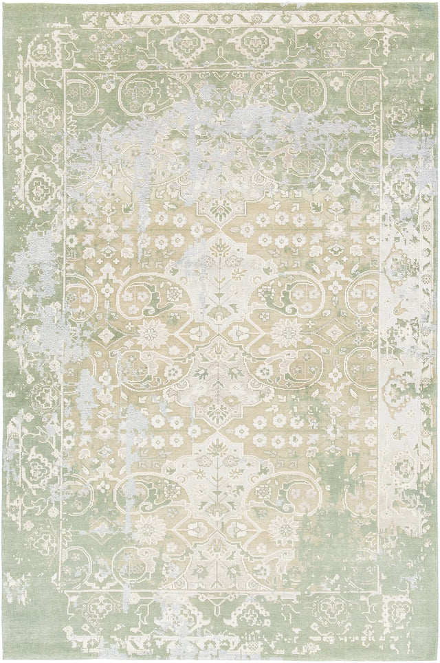 Chandra Vingel VIN-36805 green and grey and beige and cream rug, flat view