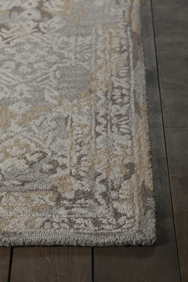 Chandra Zyana ZYA-43900 grey and brown and gold and beige rug, corner detail