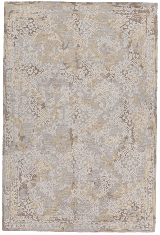 Chandra Zyana ZYA-43900 grey and brown and gold and beige rug, flat view