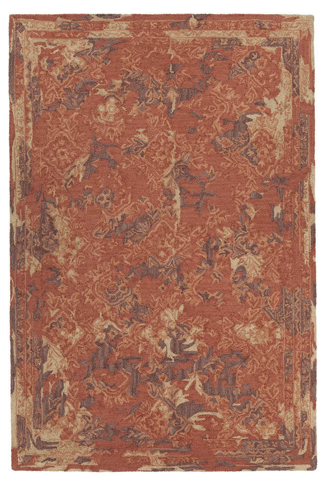 Chandra Zyana ZYA-43901 Rust and brown and gold rug, flat view