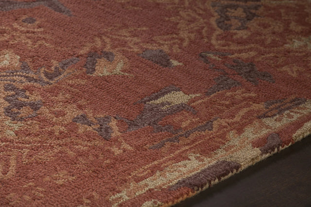 Chandra Zyana ZYA-43901 Rust and brown and gold rug, side detail view