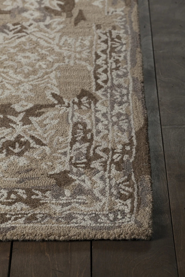 Chandra Zyana ZYA-43902 brown and tan and white rug, corner detail