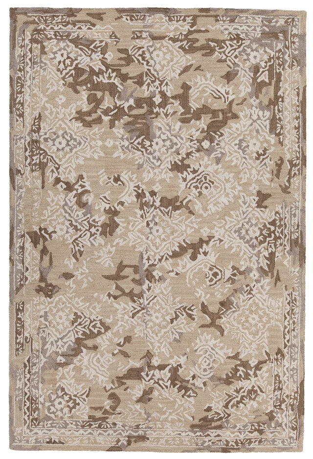 Chandra Zyana ZYA-43902 brown and tan and white rug, flat view