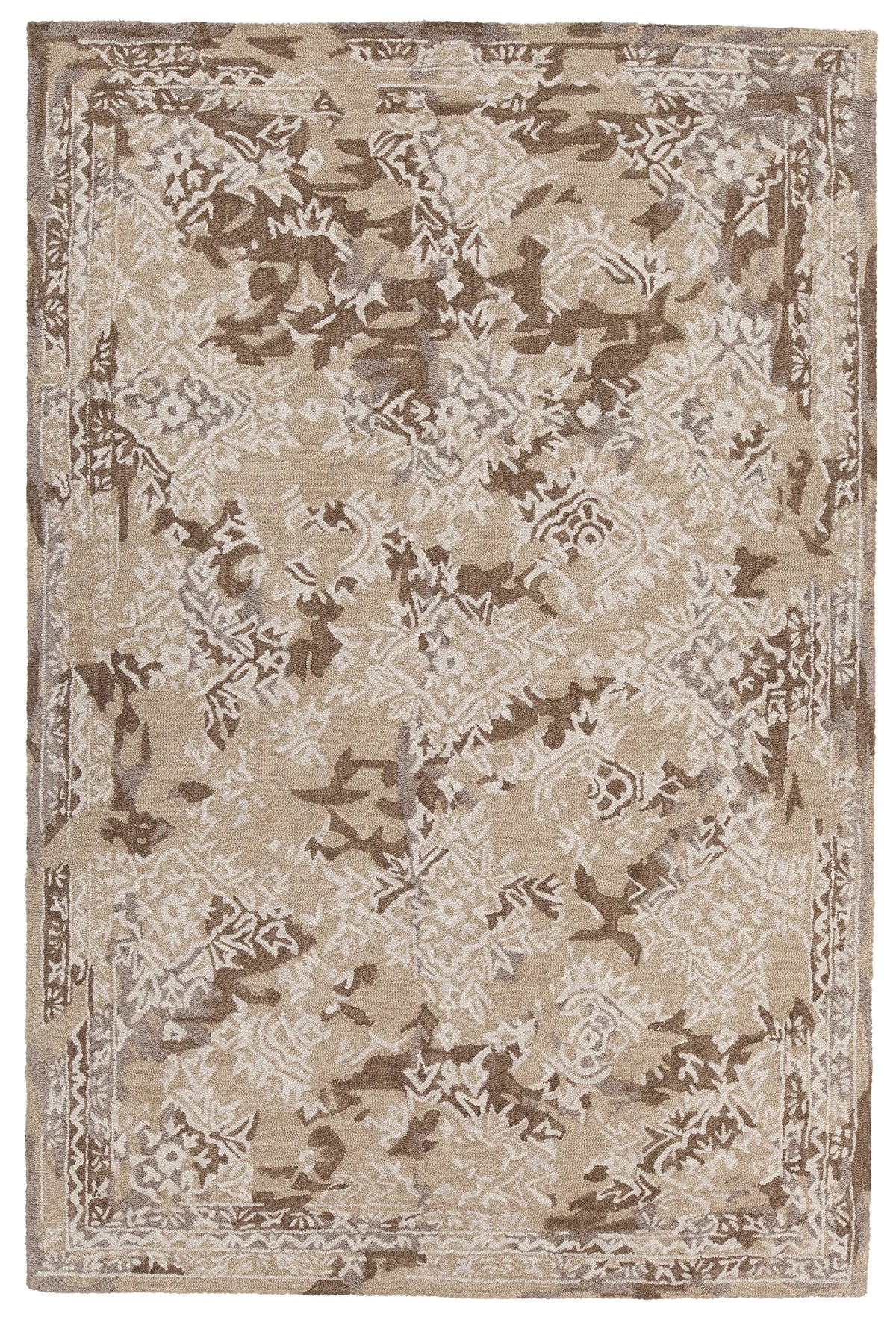 Chandra Zyana ZYA-43902 brown and tan and white rug, flat view