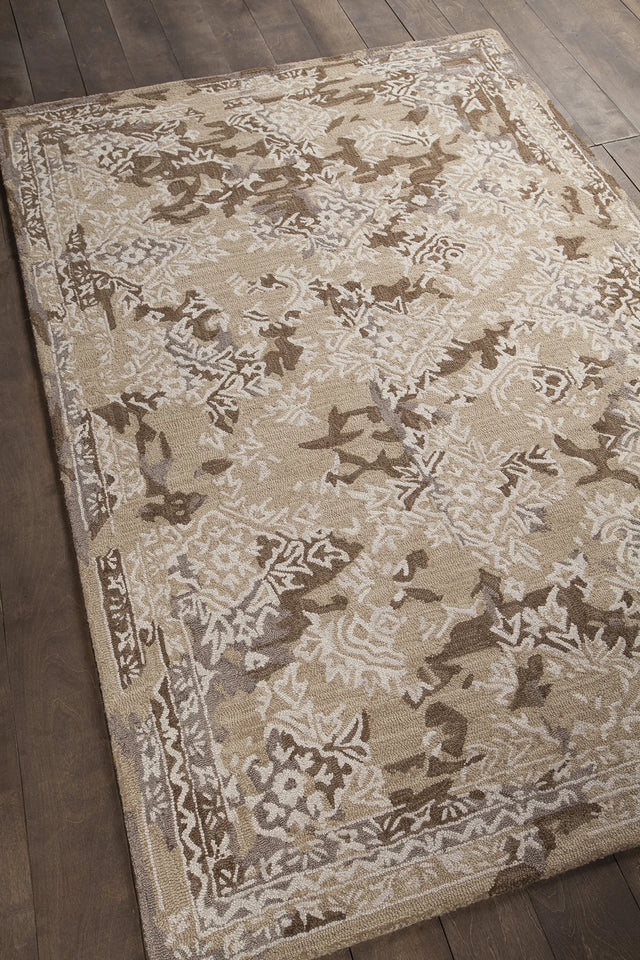 Chandra Zyana ZYA-43902 brown and tan and white rug, angled side view