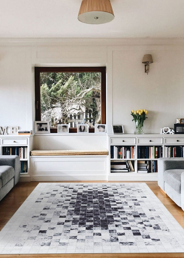 Couristan Prairie Hygee Blocks 3009/0097 Coal/Ice Caps Rugs.