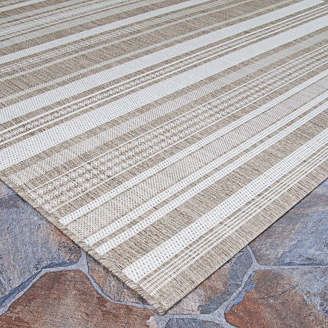 Couristan Recife Gazebo Stripe 5313/2312 Champ / Taupe Rugs.
