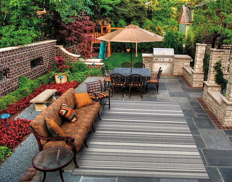 Couristan Recife Gazebo Stripe 5313/3312 Champ / Grey Rugs.