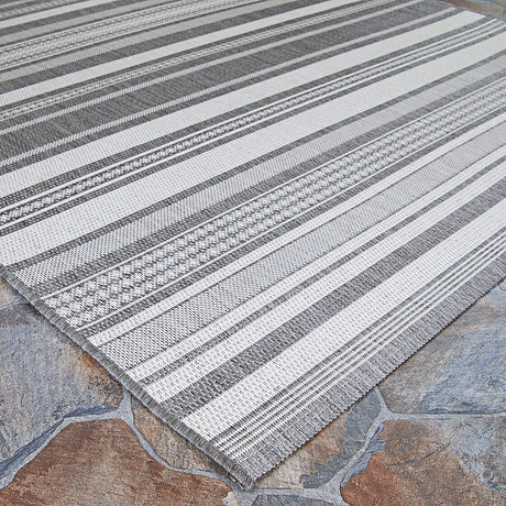 Couristan Recife Gazebo Stripe 5313/3312 Champ / Grey Rugs.