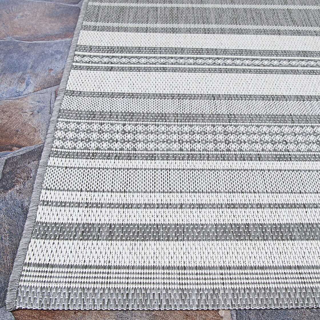 Couristan Recife Gazebo Stripe 5313/3312 Champ / Grey Rugs.