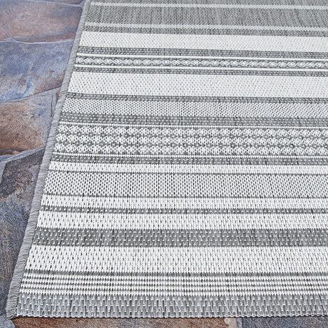 Couristan Recife Gazebo Stripe 5313/3312 Champ / Grey Rugs.