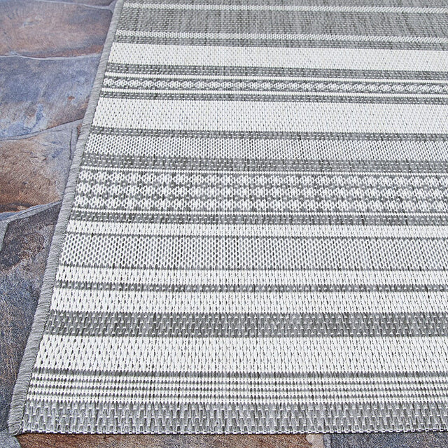 Couristan Recife Gazebo Stripe 5313/3312 Champ / Grey Rugs.