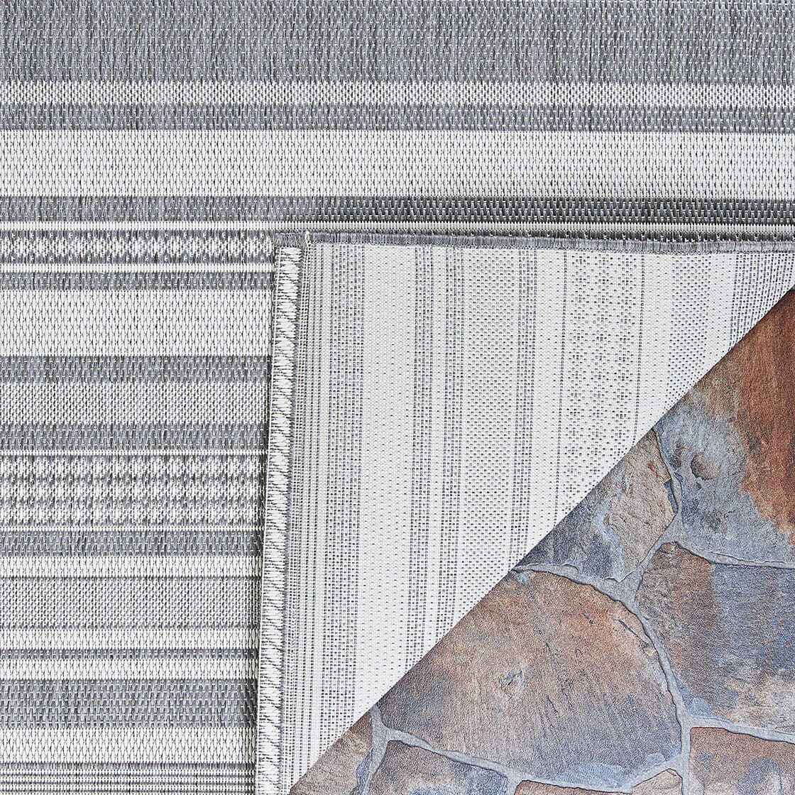 Couristan Recife Gazebo Stripe 5313/3312 Champ / Grey Rugs.