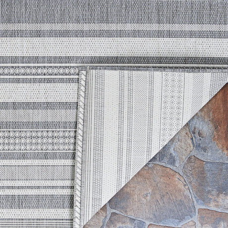 Couristan Recife Gazebo Stripe 5313/3312 Champ / Grey Rugs.