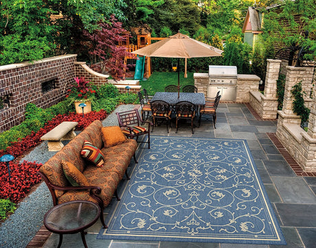 Couristan Recife Veranda 1583/1212 Champagne / Blue Rugs.