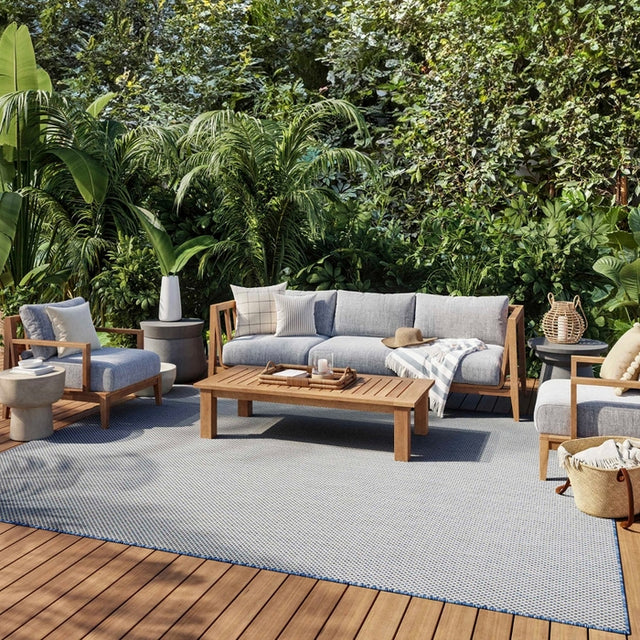 Nourison Courtyard COU01 Machine Made Ivory, Blue Rug