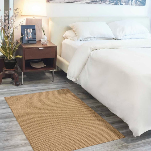 Tan jute runner rug with tight diamond-texture weave