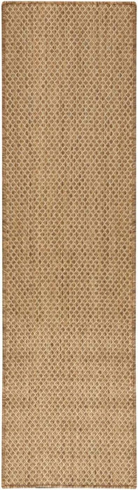 Tan jute runner rug with small repeating diamond pattern