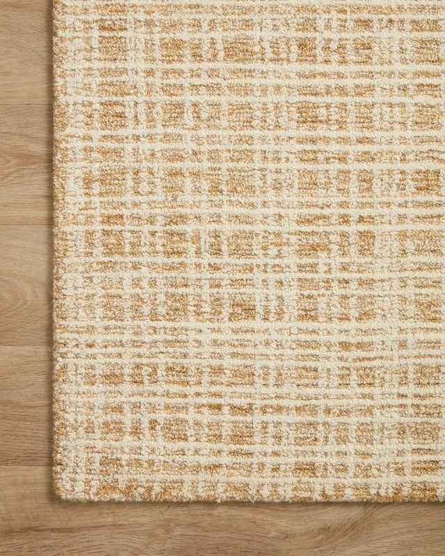 Chris Loves Julia x Loloi Polly POL-03 Straw / Ivory Rug - corner on wood