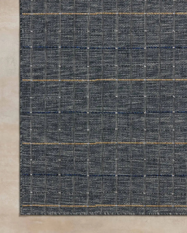 Loloi Birch BIR-02 Sky / Wheat Rug - corner on wood