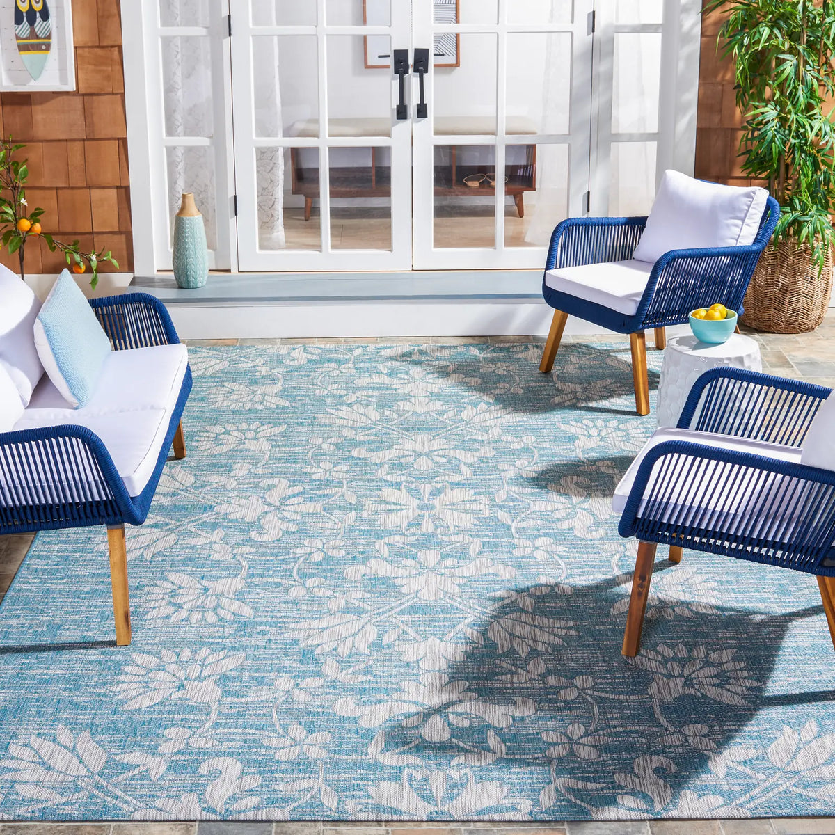 Safavieh Courtyard 6'-7" x 9'-6" Rug in Aqua / Grey
