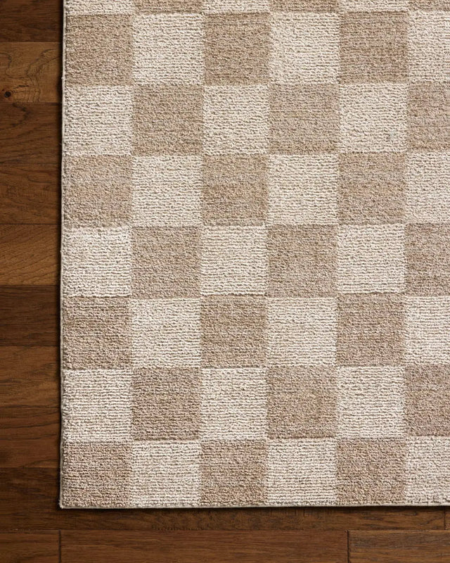 Chris Loves Julia x Loloi Calvin CLV-01 Pebble / Ivory Rug - corner on wood