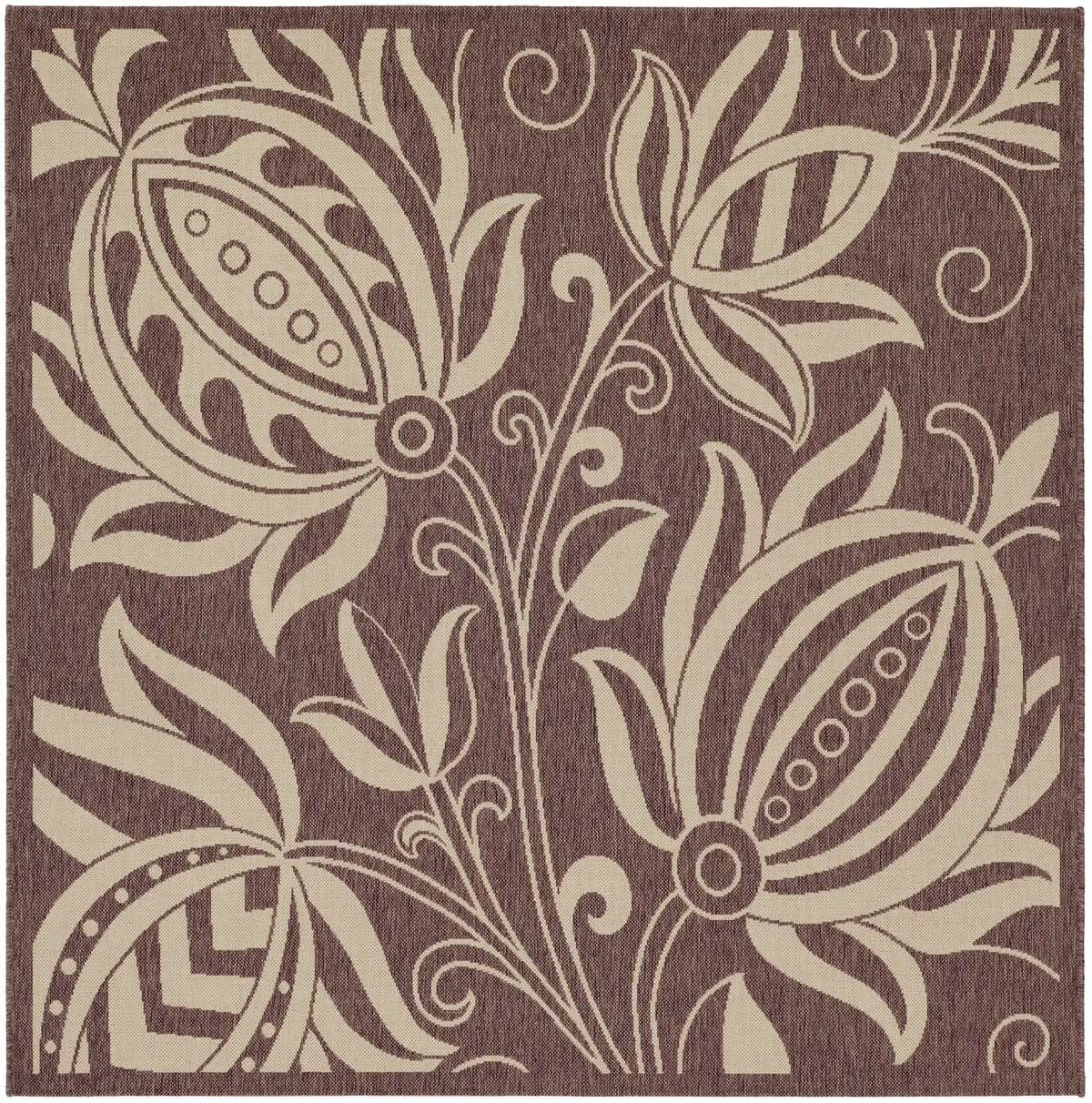 Safavieh Courtyard 6'-7" x 6'-7" Rug in Chocolate / Natural