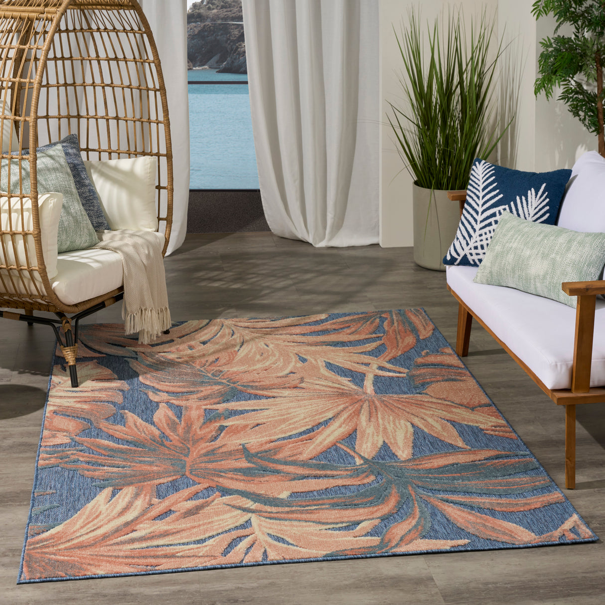 Nourison Aloha ALH43 Machine Made Blue, Rose Rug