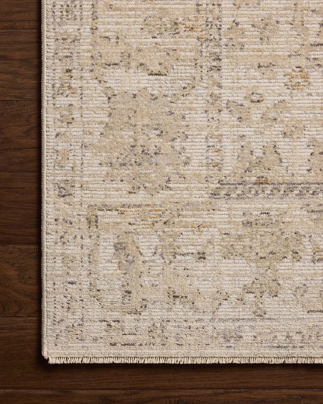 Loloi Milena MLE-08 Ivory / Sand Rug - corner on wood