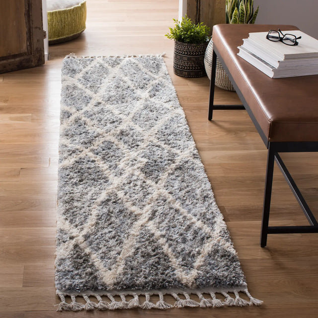 Safavieh Berber Fringe Shag 2'-0" x 8'-0" Rug in Dark Grey / Cream
