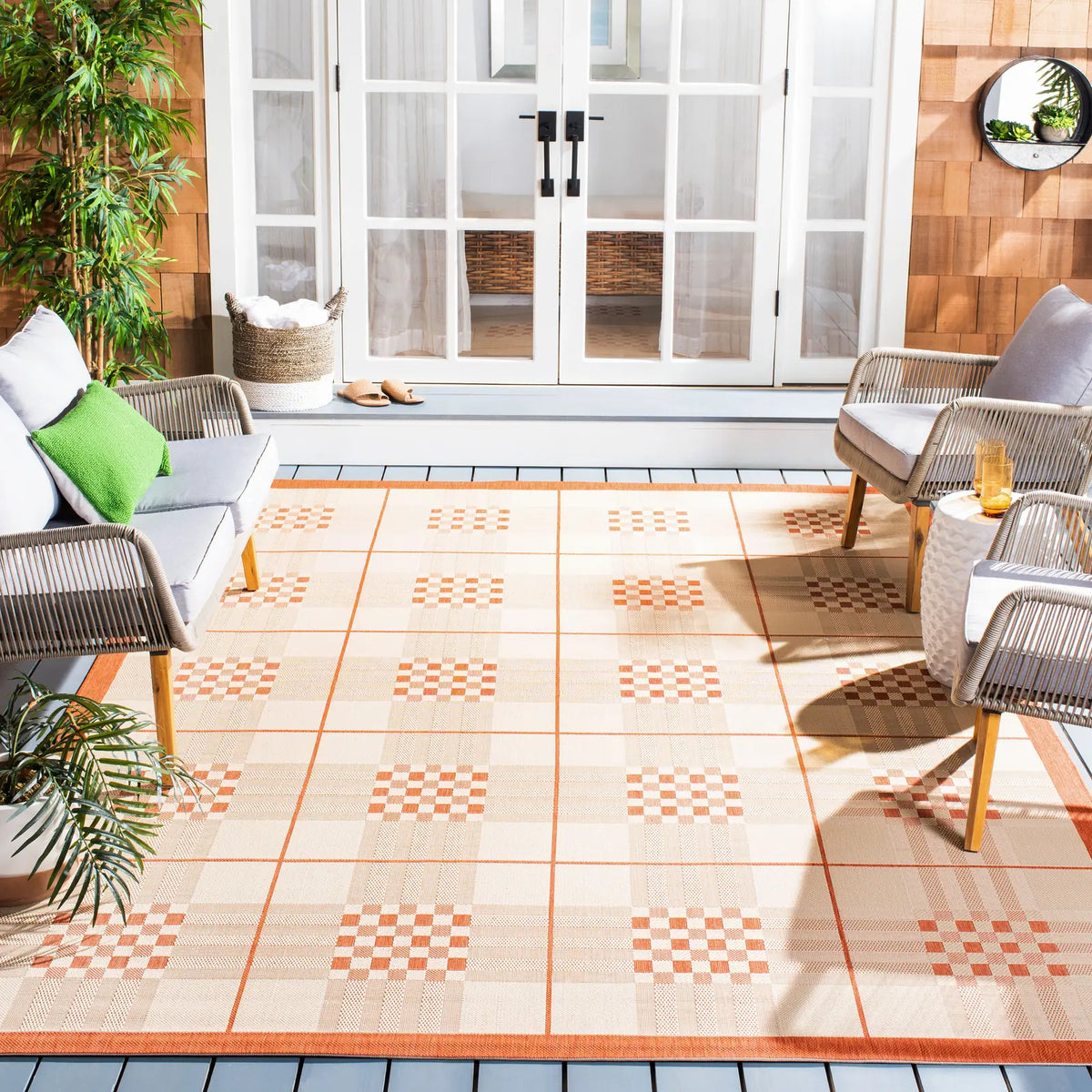 Safavieh Courtyard 6'-7" x 9'-6" Rug in Natural / Terra