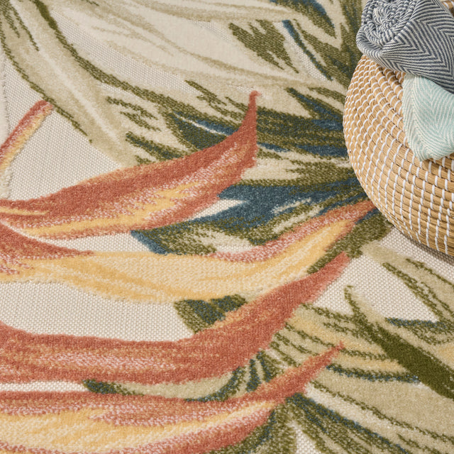 Nourison Aloha ALH43 Machine Made Ivory, Green Rug