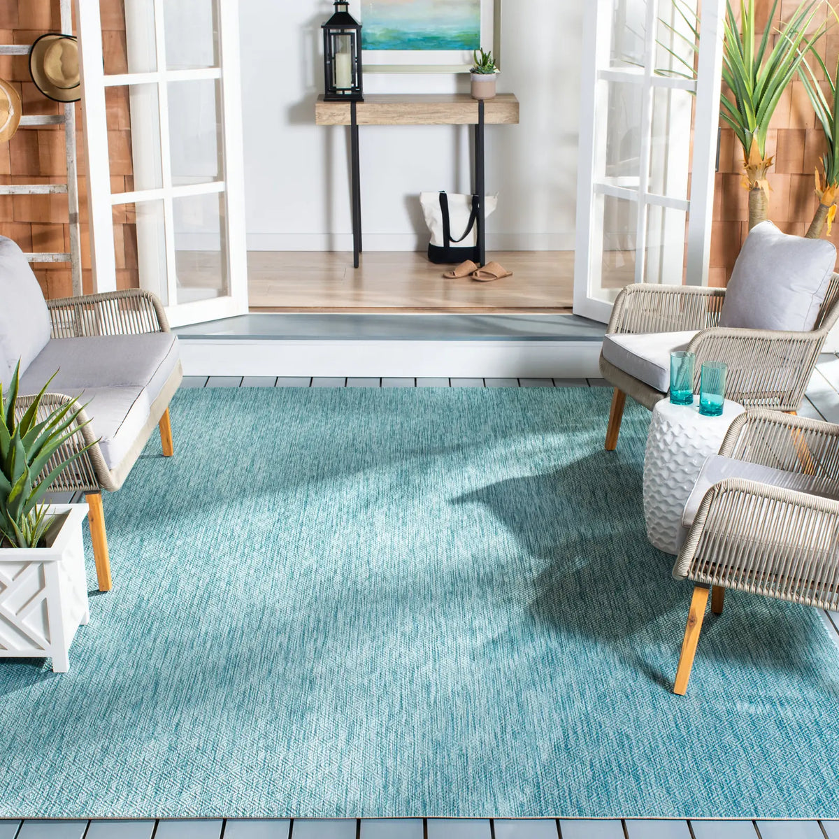 Safavieh Courtyard 10'-0" x 14'-0" Rug in Aqua / Aqua