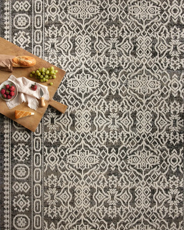 Loloi Rainier Rai-02 Pebble/Ivory Rug - styled aerial 1