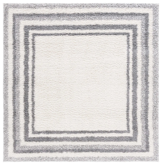 Safavieh Border & Stripe Shag 200 6'-7" x 6'-7" Rug in Ivory / Grey