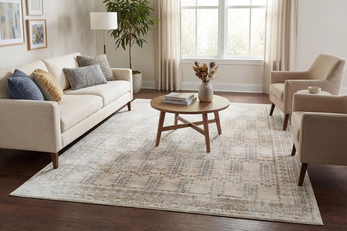Dynamic Rugs Azure 12583 Power Loomed Transitional Ivory/Beige/Grey Rug - Room