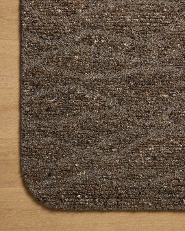 Loloi Otis OTT-04 Bark / Brown Rug - corner on wood