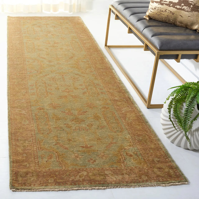 Safavieh Oushak 3'-0" x 10'-0" Rug in Soft Green / Rust