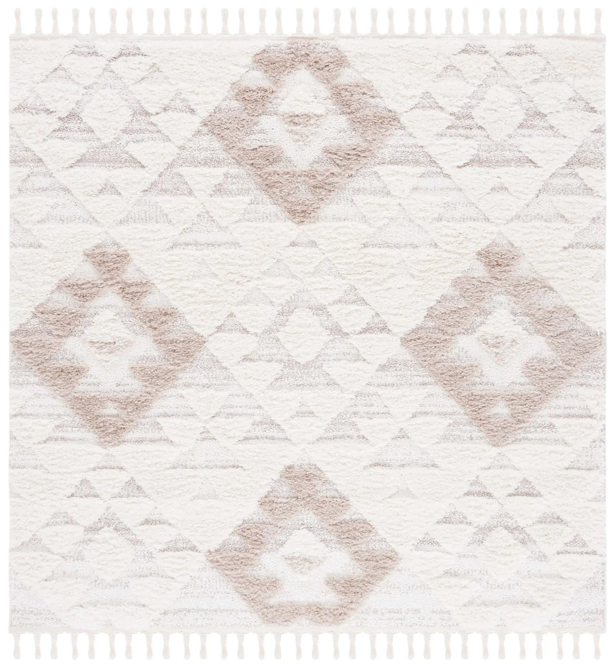 Safavieh Moroccan Tassel Shag 6'-7" x 6'-7" Rug in Ivory / Beige