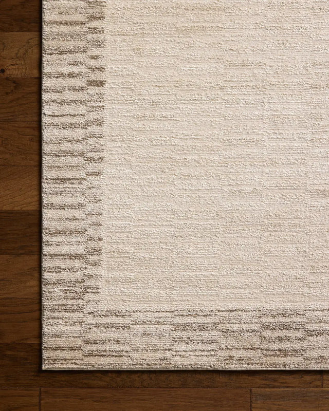 Chris Loves Julia x Loloi Calvin CLV-04 Ivory / Pebble Rug - corner on wood