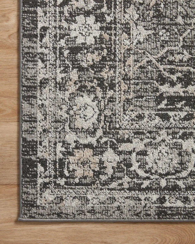 Loloi Odette Odt-01 Charcoal/Silver Rug - corner on wood