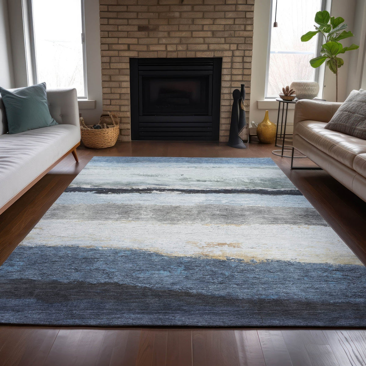 Addison Chantille ACN2169 Stripes Machine Made Transitional Blue Rug