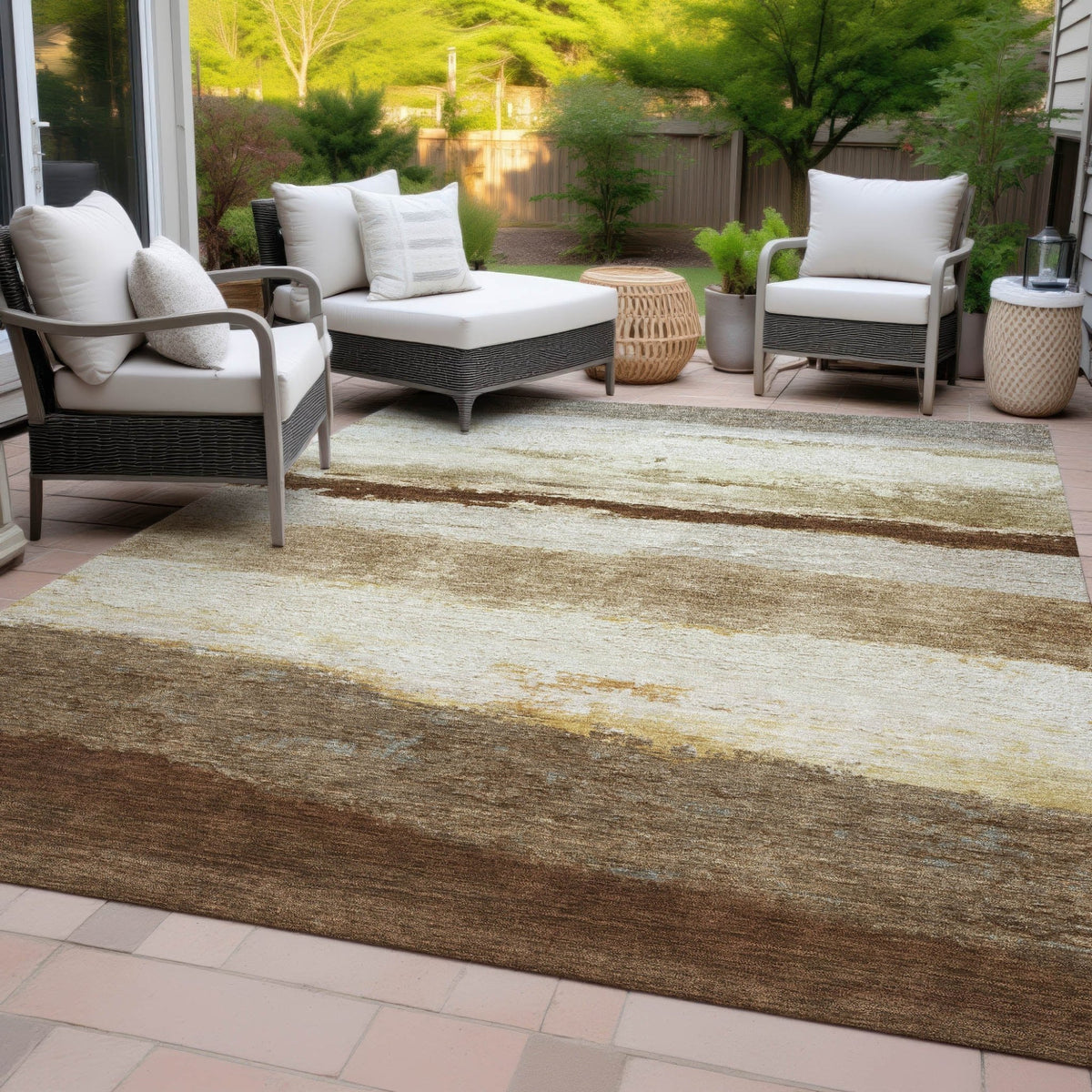 Addison Chantille ACN2169 Stripes Machine Made Transitional Brown Rug