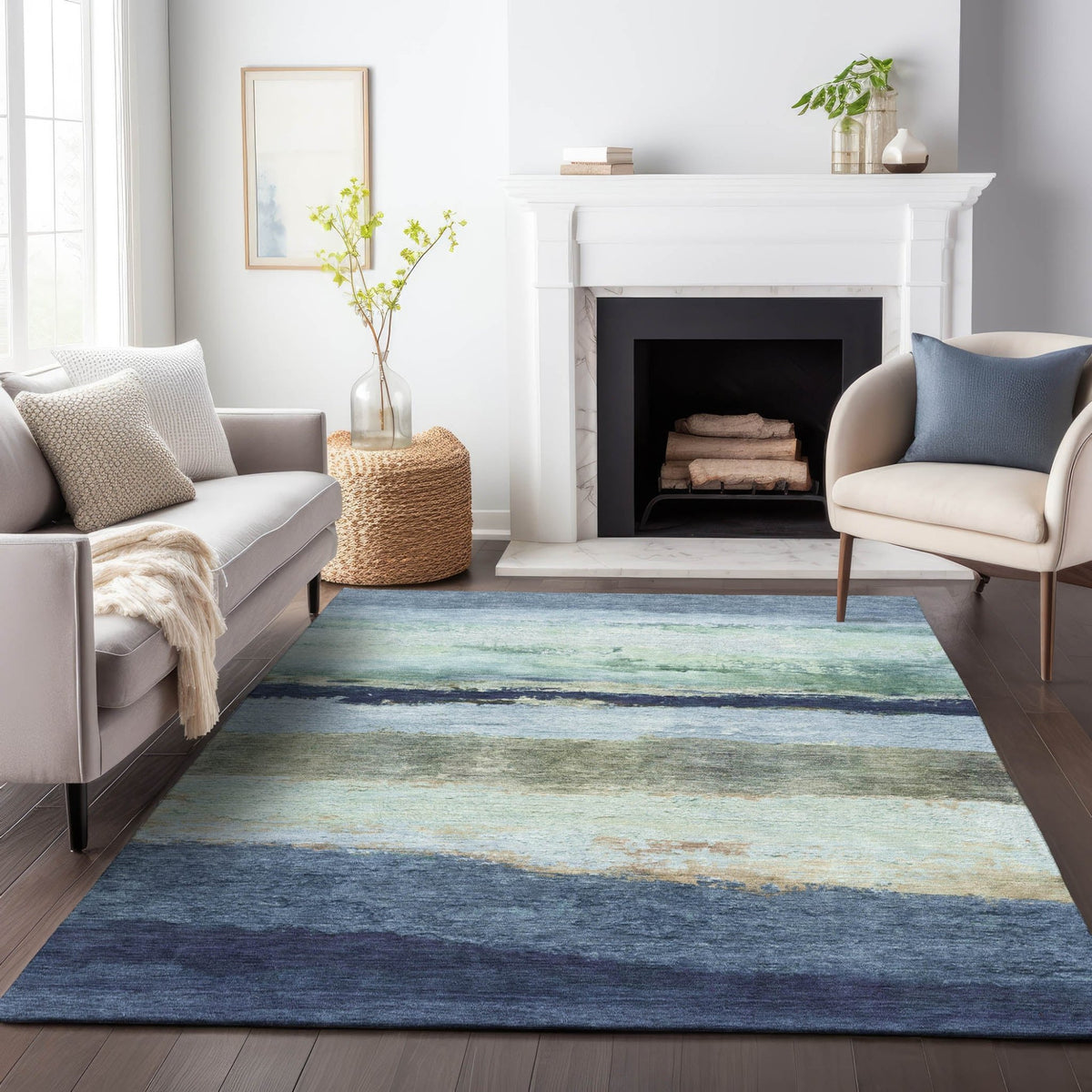 Addison Chantille ACN2169 Stripes Machine Made Transitional Denim Rug
