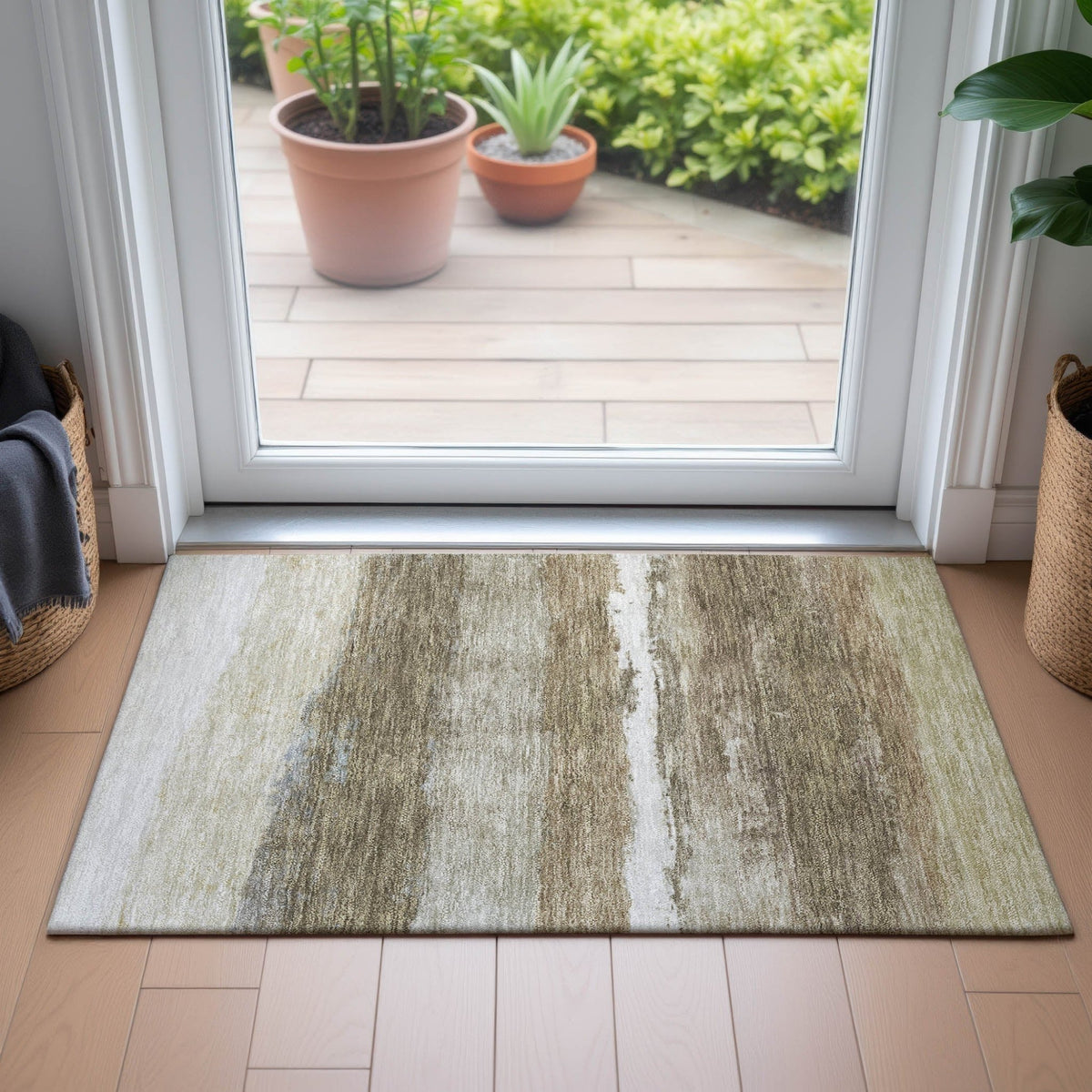 Addison Chantille ACN2169 Stripes Machine Made Transitional Khaki Rug